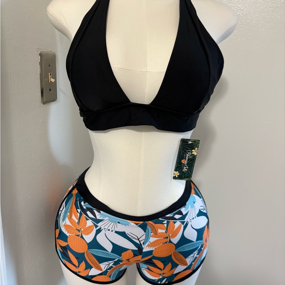 Black and Orange Floral Bikini Set